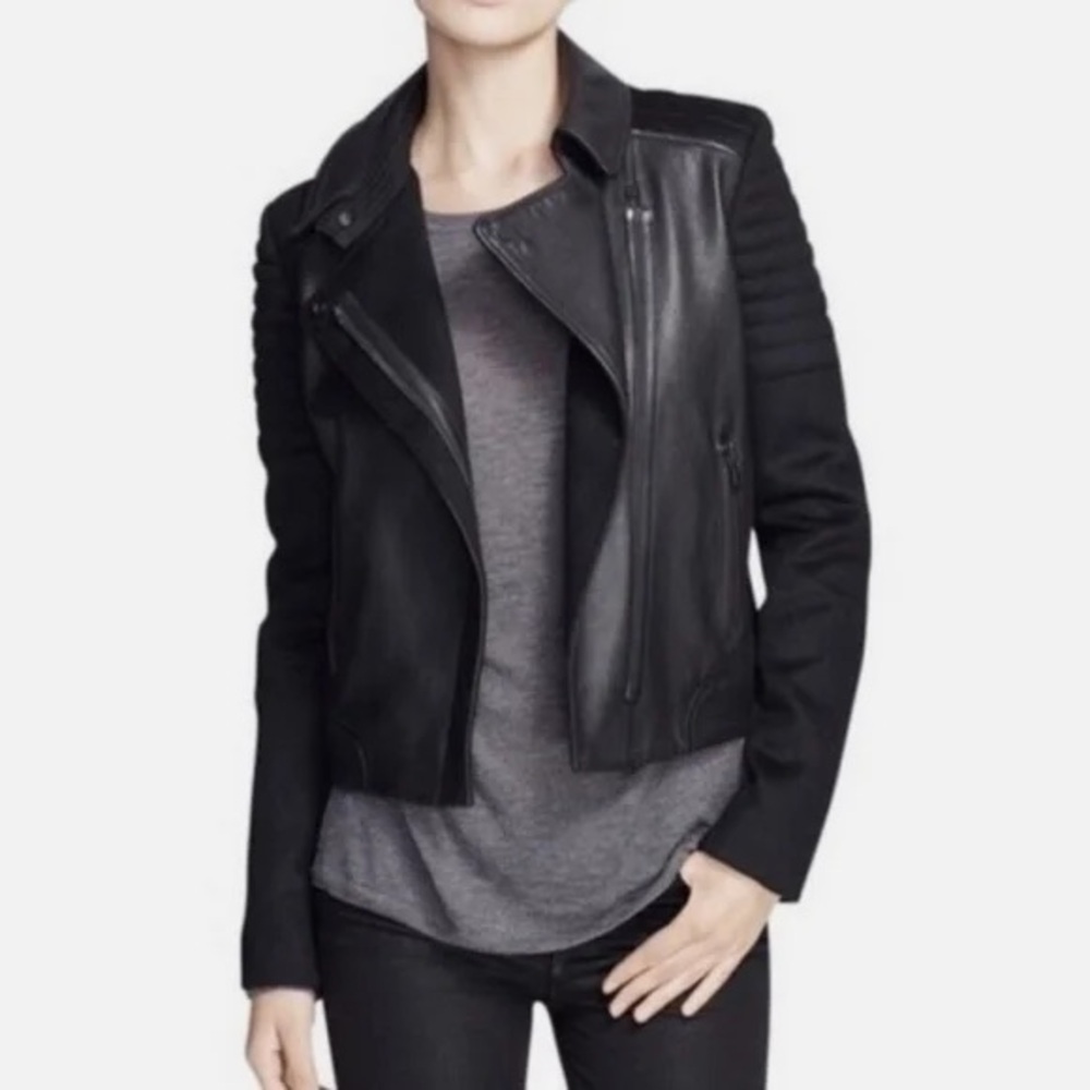 Vince quilted contrast wool moto jacket